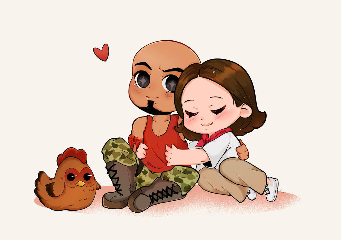 Chibi Santiago (@badtrigger), Brienne, and little Ayam; ©mujeeberry